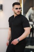 Erkek Yakası Fermuarlı Kısa Kollu T-shirt resmi